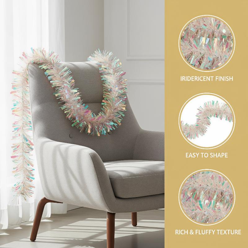 Tinsel Garland Decoration - Jasnozielona, opalizująca, holograficzna girlanda z błyszczącej