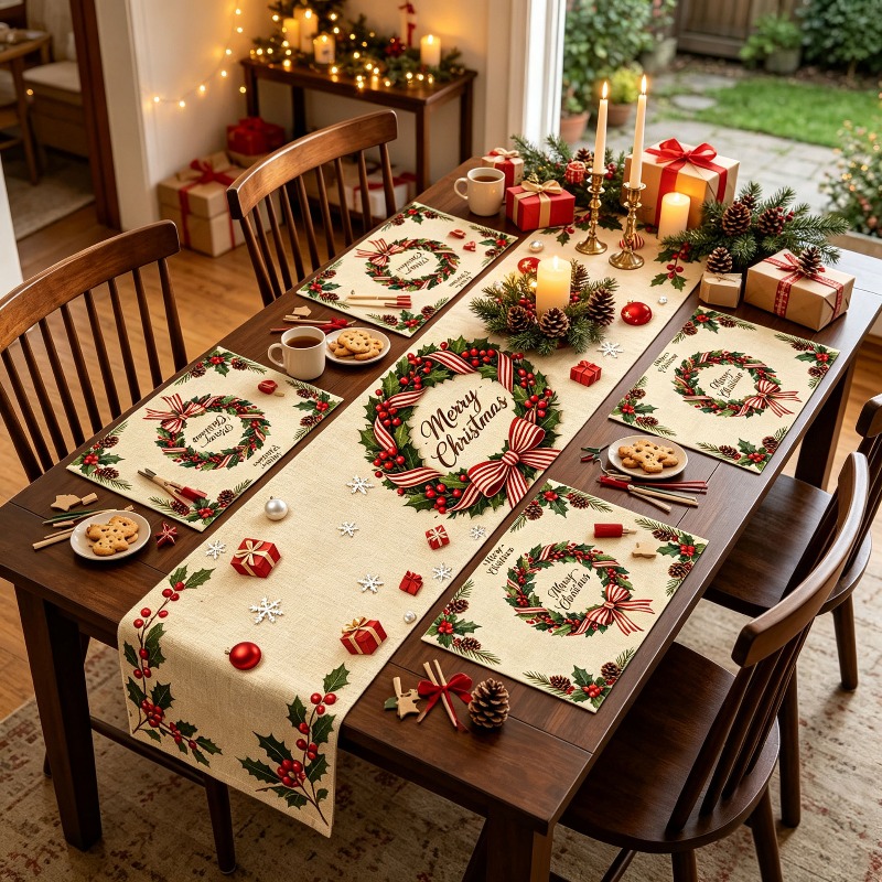 Christmas Table Runner - 5 szt. świątecznych bieżników z nadrukiem