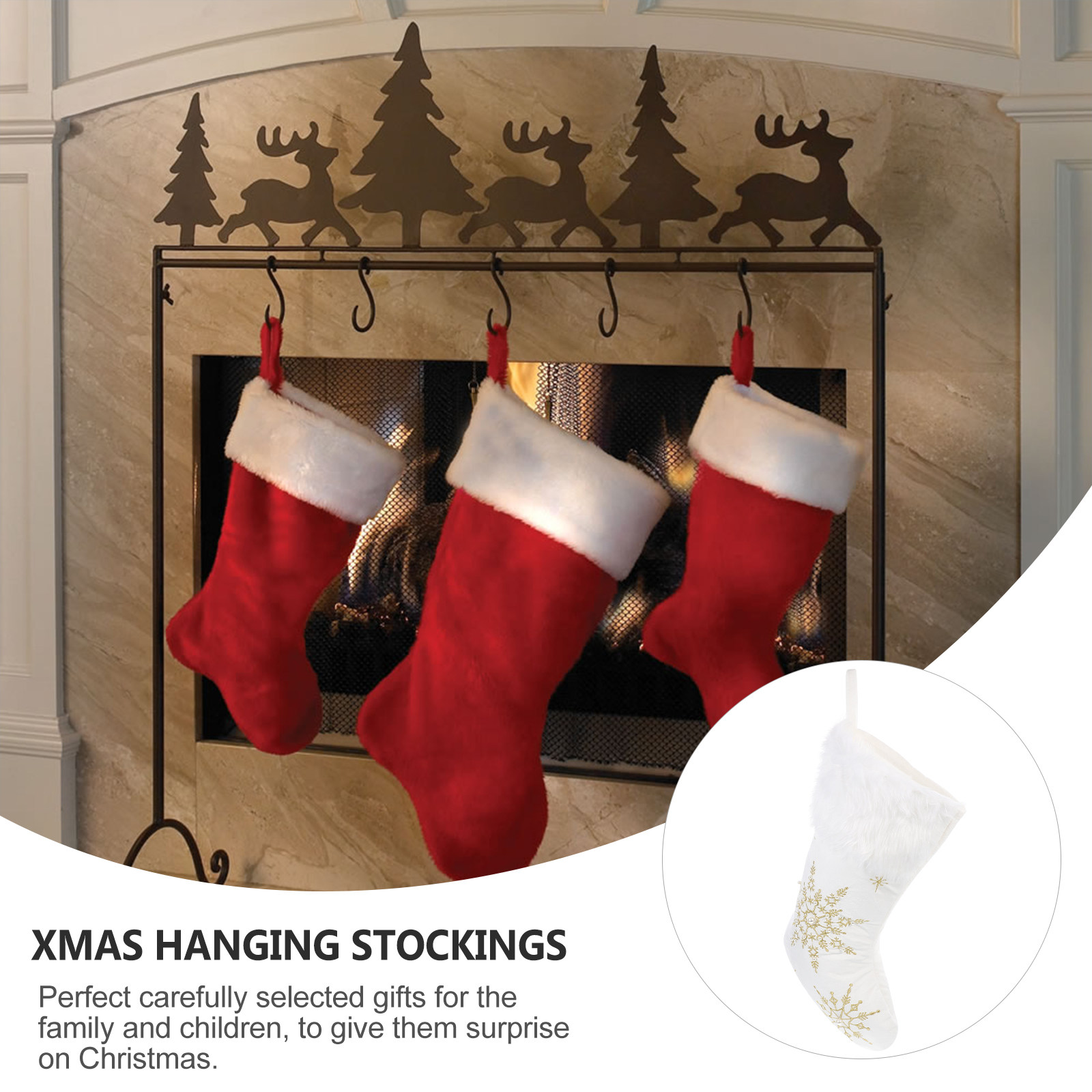 Christmas Stocking Hanging - 1 szt. Świąteczna skarpeta dekoracyjna, wisząca