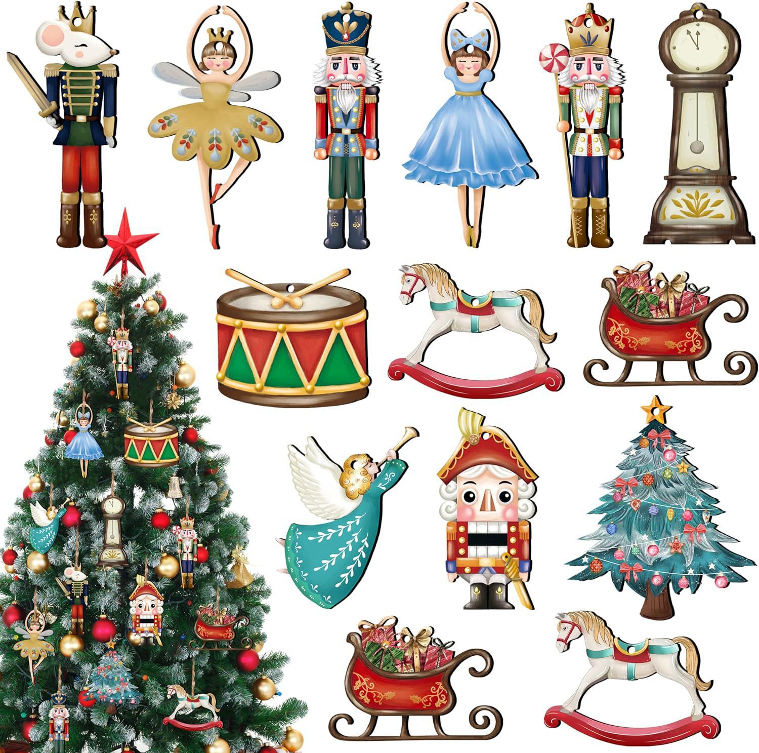 Nutcracker Figurine - 12Pcs/Set Drewniany Dziadek do Orzechów Lalka