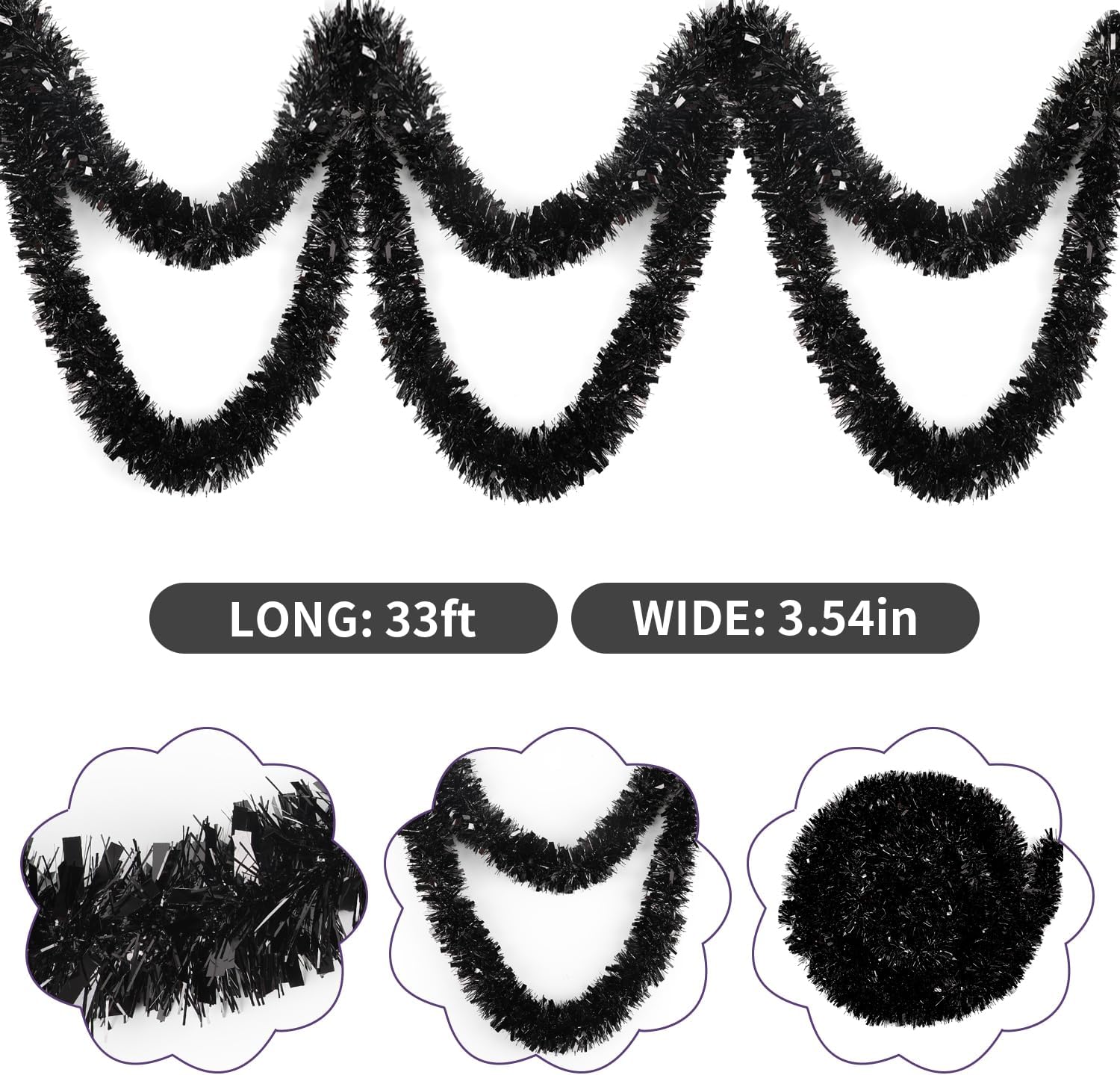 33FT Czarna girlanda z błyszcz – Tinsel Garland Decoration recenzja i cena