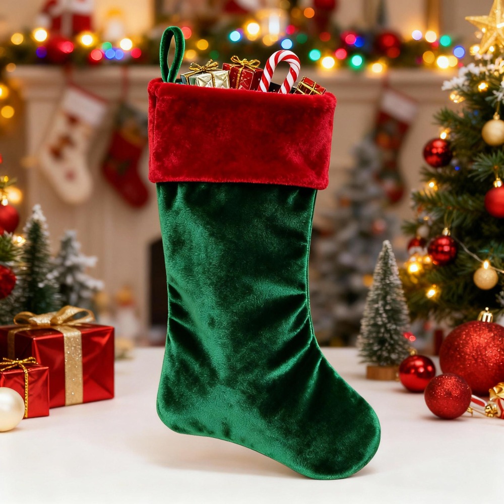 Czerwono-zielona aksamitna świ – Christmas Stocking Hanging recenzja i cena