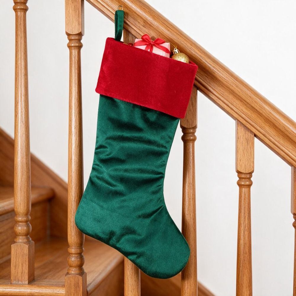 Czerwono-zielona aksamitna świ – Christmas Stocking Hanging recenzja i cena